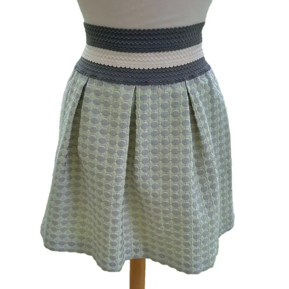 Maeve Anthropologie Seren Grey Green Size Small Skirt Jacquard Pleated Geo Flare